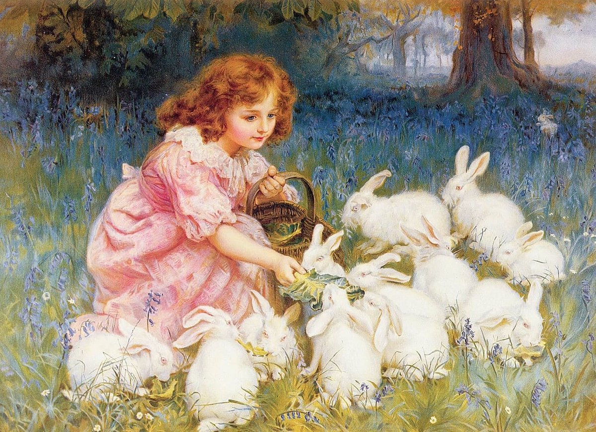 Девочка с кроликами. Фредерик Морган - портрет, девочка, кролик, живопись, 19 век - оригинал