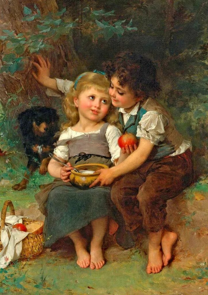 Дети. Эмиль Мунье - живопись, 19 век, девочка, мальчик, дети - оригинал