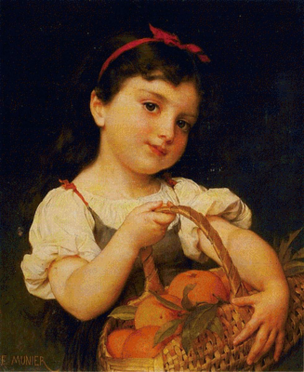 Девочка с апельсинами. Эмиль Мунье - живопись, девочка, портрет, 19 век - предпросмотр