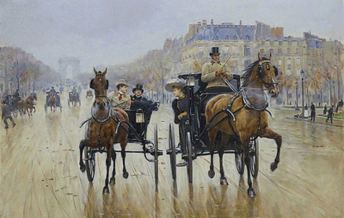 Знакомство - лошади, люди, городской пейзаж - предпросмотр