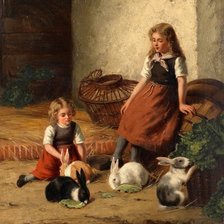Схема вышивки «Девочки с кроликами. Jan Walraven»