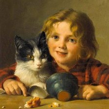 Схема вышивки «Мальчик с кошкой. Schutze Wilhelm»