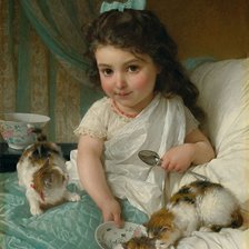 Схема вышивки «Девочка с котятами. Эмиль Мунье»