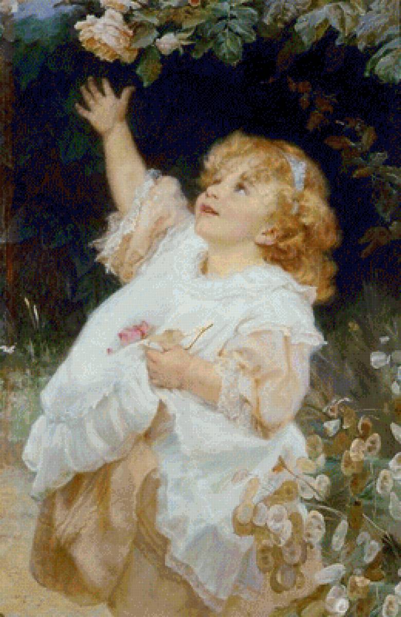 Девочка с розой. Фредерик Морган - цветы, живопись, розы, сад, девочка, 19 век - предпросмотр