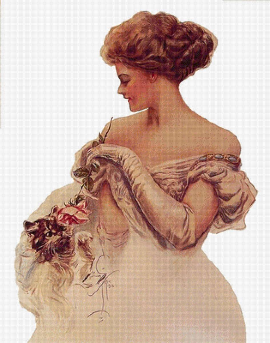 Девушка с котёнком. Харрисон Фишер - портрет, 19 век, котенок, девушка, живопись - предпросмотр