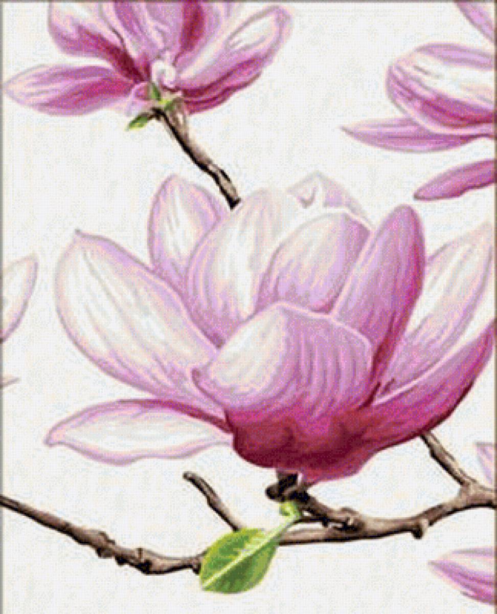 ЦВЕТУЩАЯ ВЕТКА МАГНОЛИИ-2 - триптих, диптих, парные картины - предпросмотр