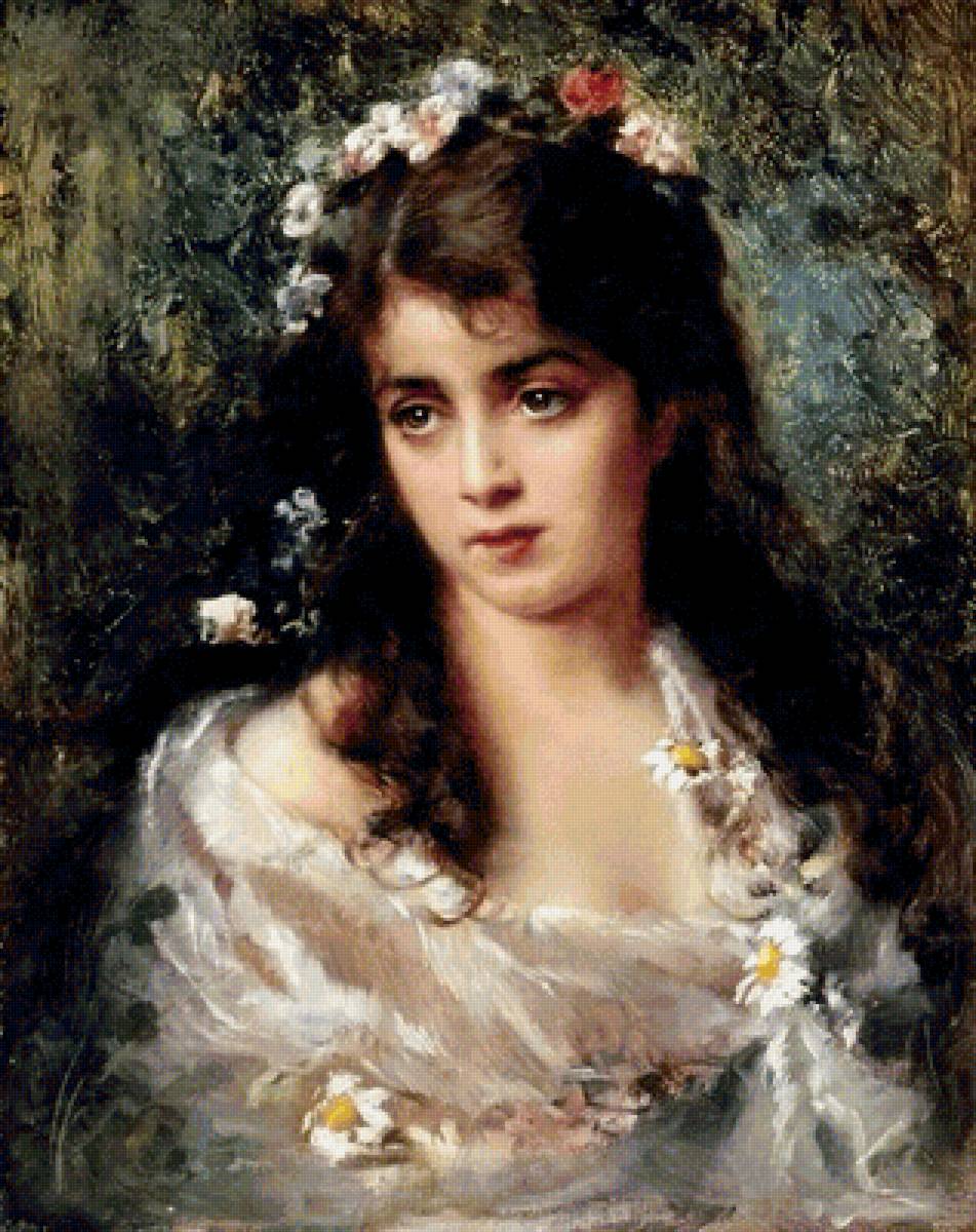 Девушка в костюме Флоры. Маковский - 19 век, портрет, девушка, живопись - предпросмотр