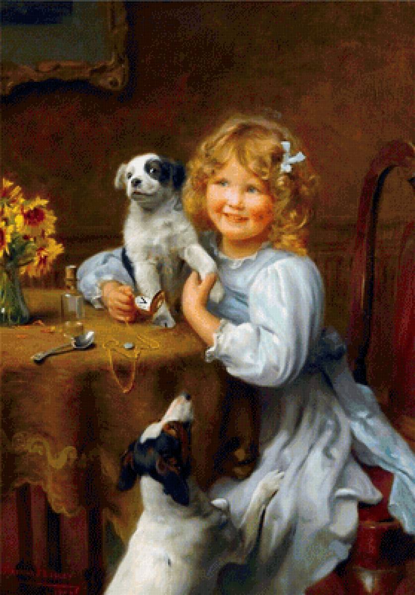 Девочка с собачками. Фредерик Морган - собака, живопись, девочка, портрет, 19 век - предпросмотр