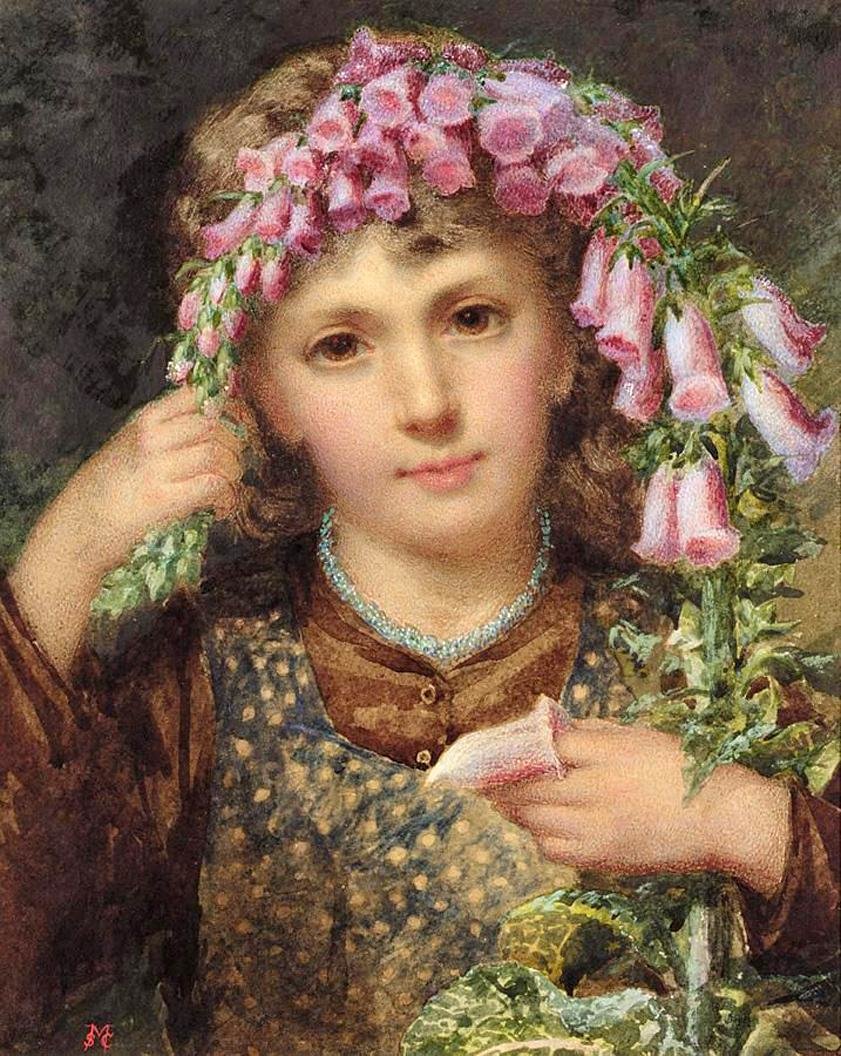 Девушка с наперстянкой. Сэмюэль Маклой - цветы, 19 век, девушка, портрет, живопись - оригинал