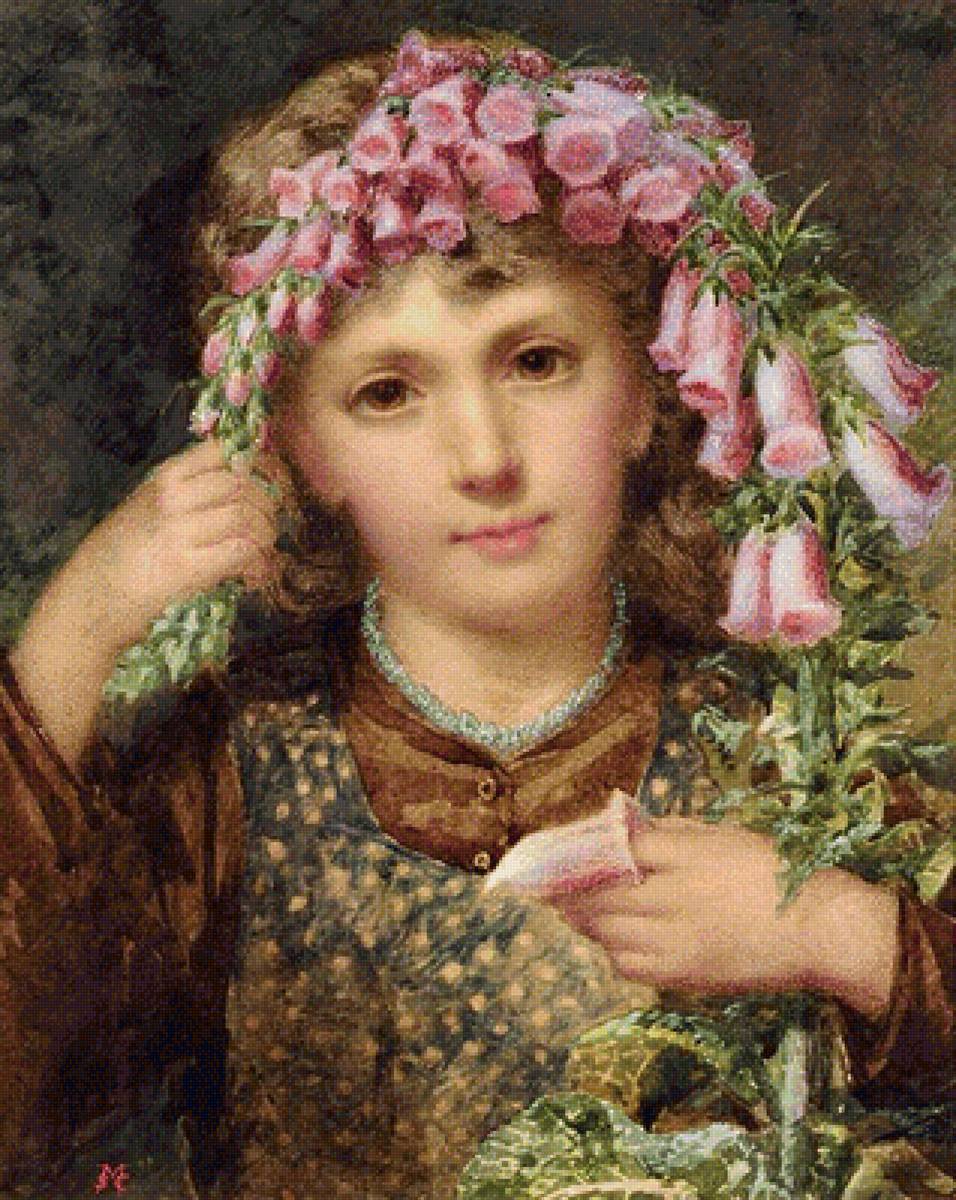 Девушка с наперстянкой. Сэмюэль Маклой - портрет, 19 век, девушка, цветы, живопись - предпросмотр