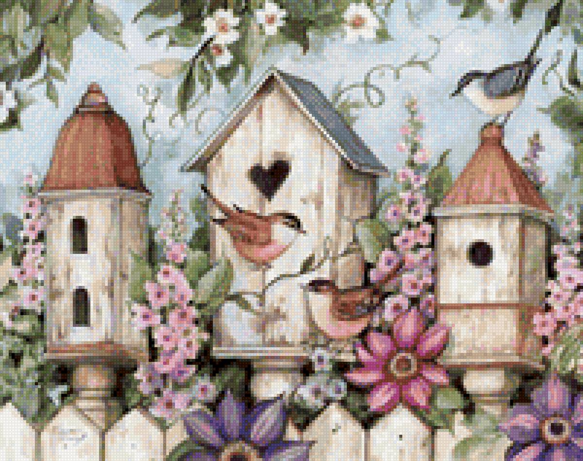 скворечники - забор, весна, птицы, деревня, скворечник - предпросмотр