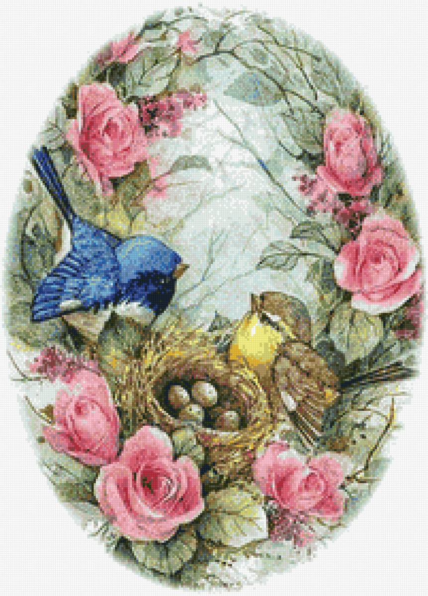 птички у гнезда - гнездо, птички, весна, цветы, скворечник - предпросмотр
