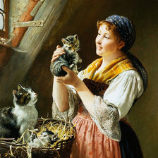 Схема вышивки «Девушка с котятами. Schutze Wilhelm»