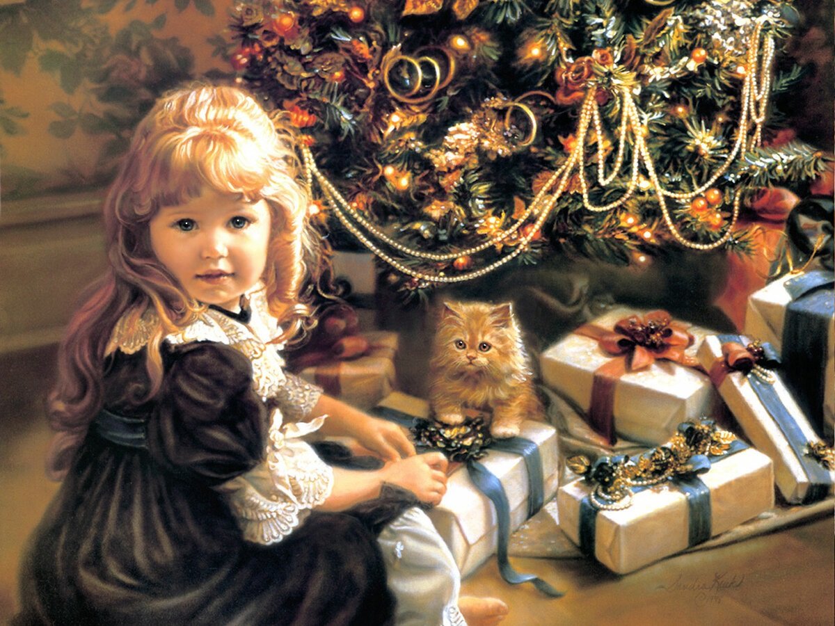 Рождественские подарки. Сандра Кук - котенок, портрет, рождество, девочка - оригинал