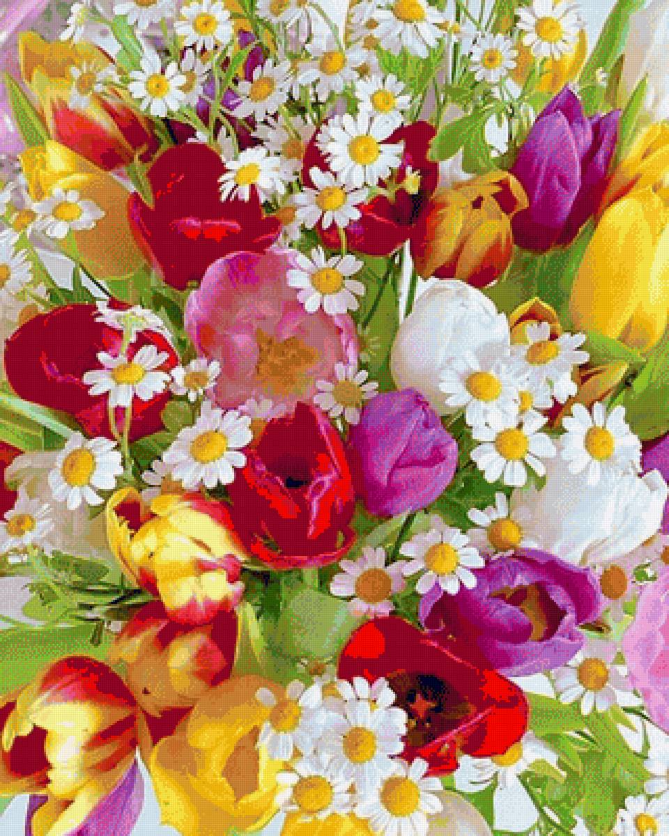 букет - цветы, ромашки, тюльпаны - предпросмотр