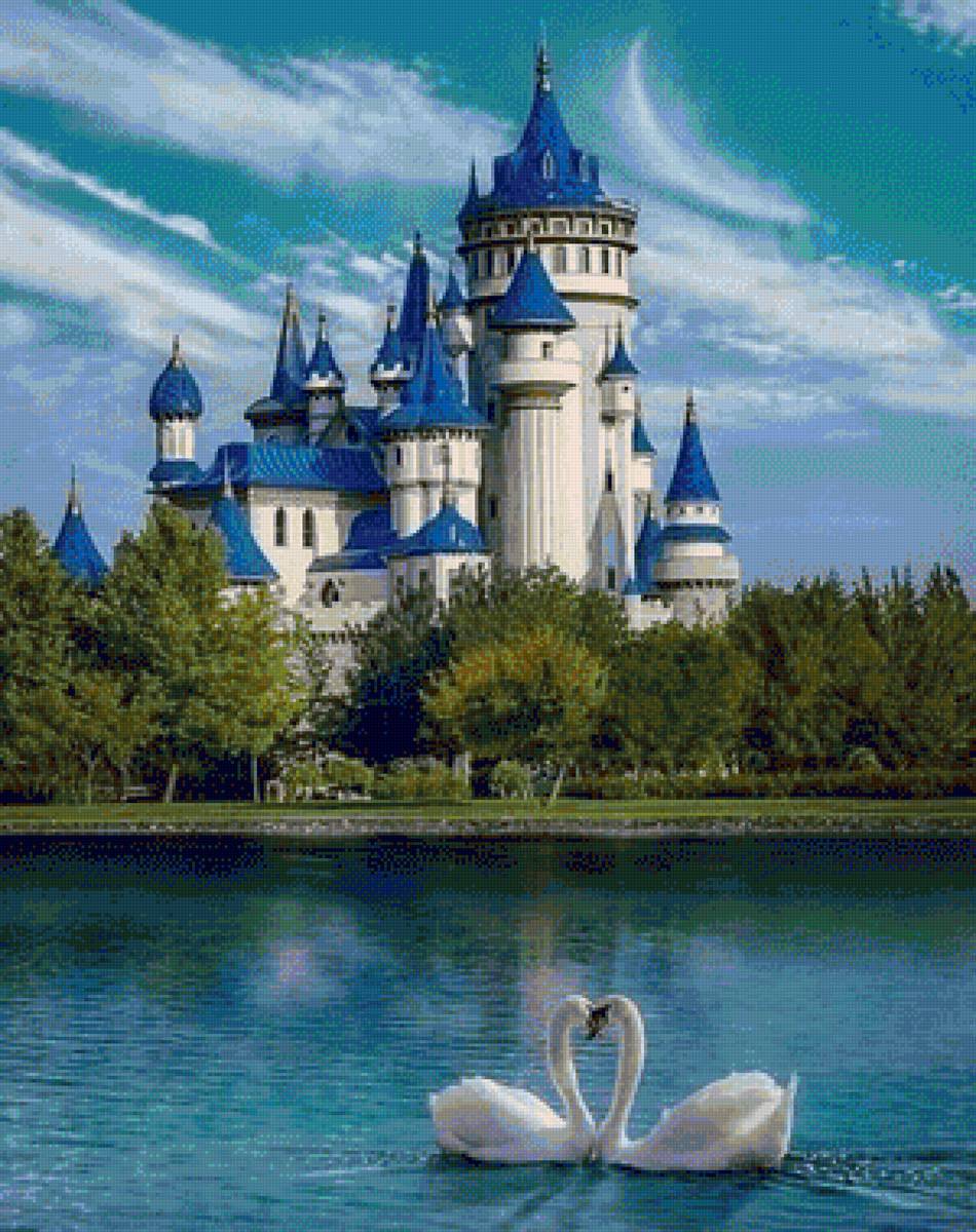 природа - озеро, вода, храм, лебеди - предпросмотр