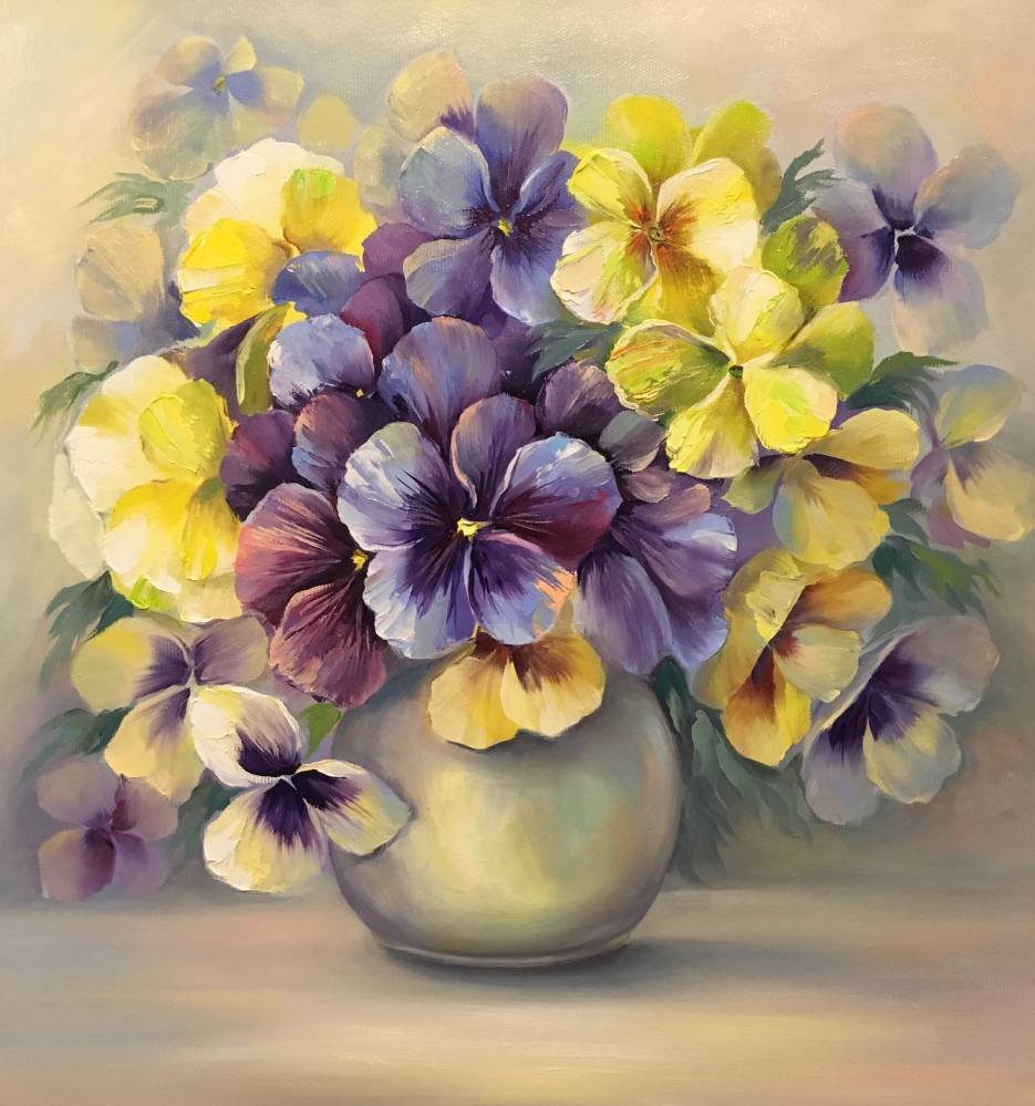 Натюрморт. - анютины глазки, живопись., натюрморт, цветы - оригинал