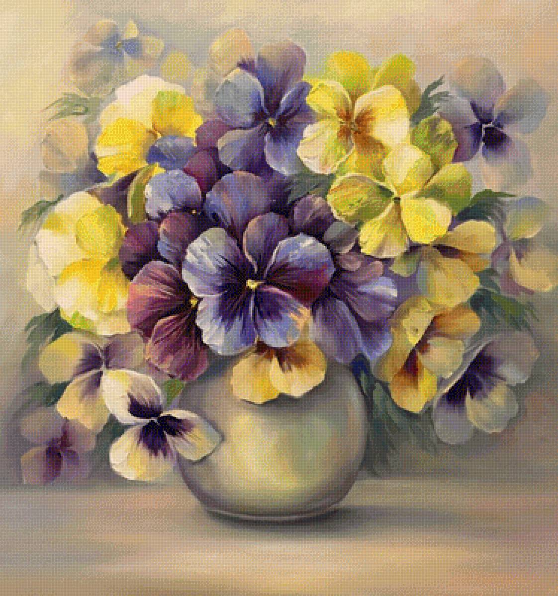 Натюрморт. - натюрморт, цветы, живопись., анютины глазки - предпросмотр