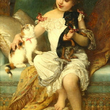 Оригинал схемы вышивки «Девочка, кошка и собака. Эмиль Мунье» (№2107688)
