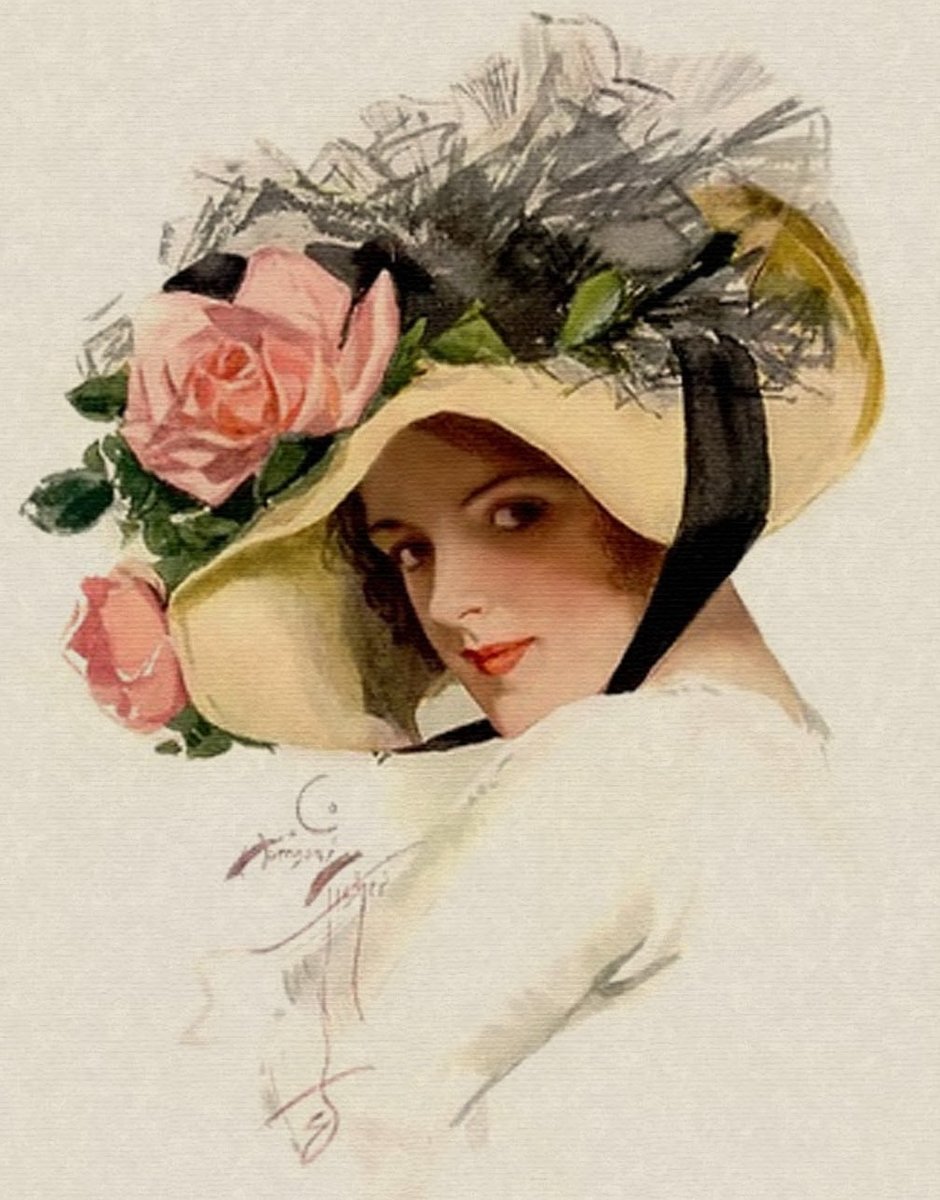 Дама в шляпе. Харрисон Фишер - девушка, портрет, 19 век, дама, женщина, живопись - оригинал
