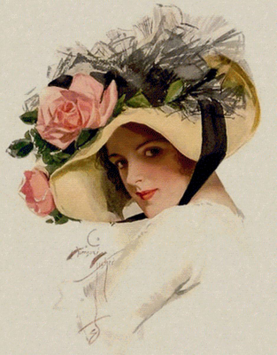 Дама в шляпе. Харрисон Фишер - женщина, девушка, портрет, дама, 19 век, живопись - предпросмотр