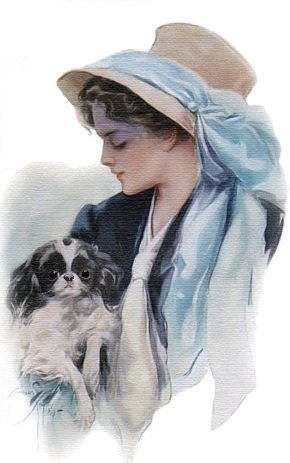 Дама с собачкой. Харрисон Фишер - живопись, собачка, 19 век, женщина, дама, девушка, портрет - оригинал
