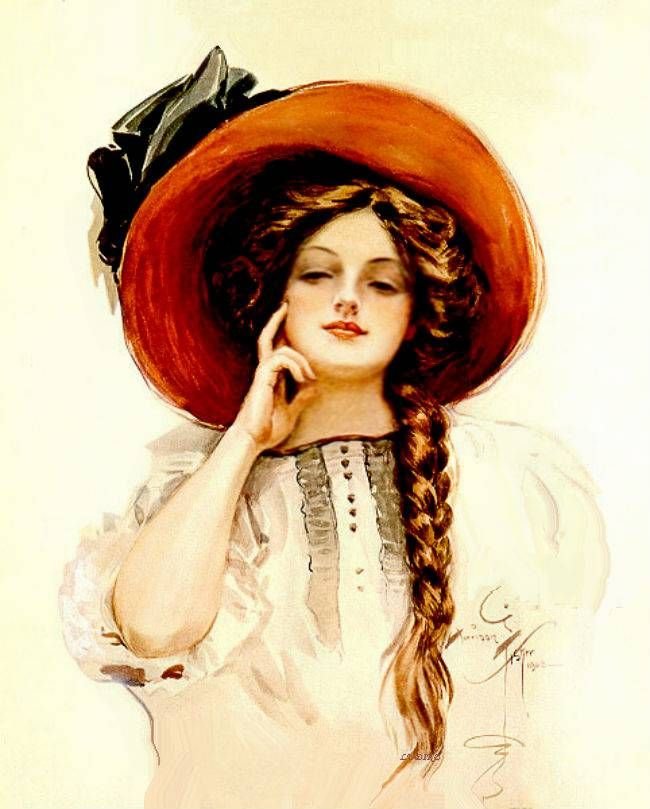 Дама в шляпе. Харрисон Фишер - живопись, дама, женщина, портрет, 19 век, девушка - оригинал