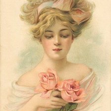 Девушка с розами (открытка)