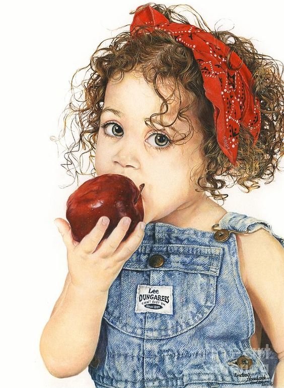 Девочка с яблоком - дети, яблоко - оригинал