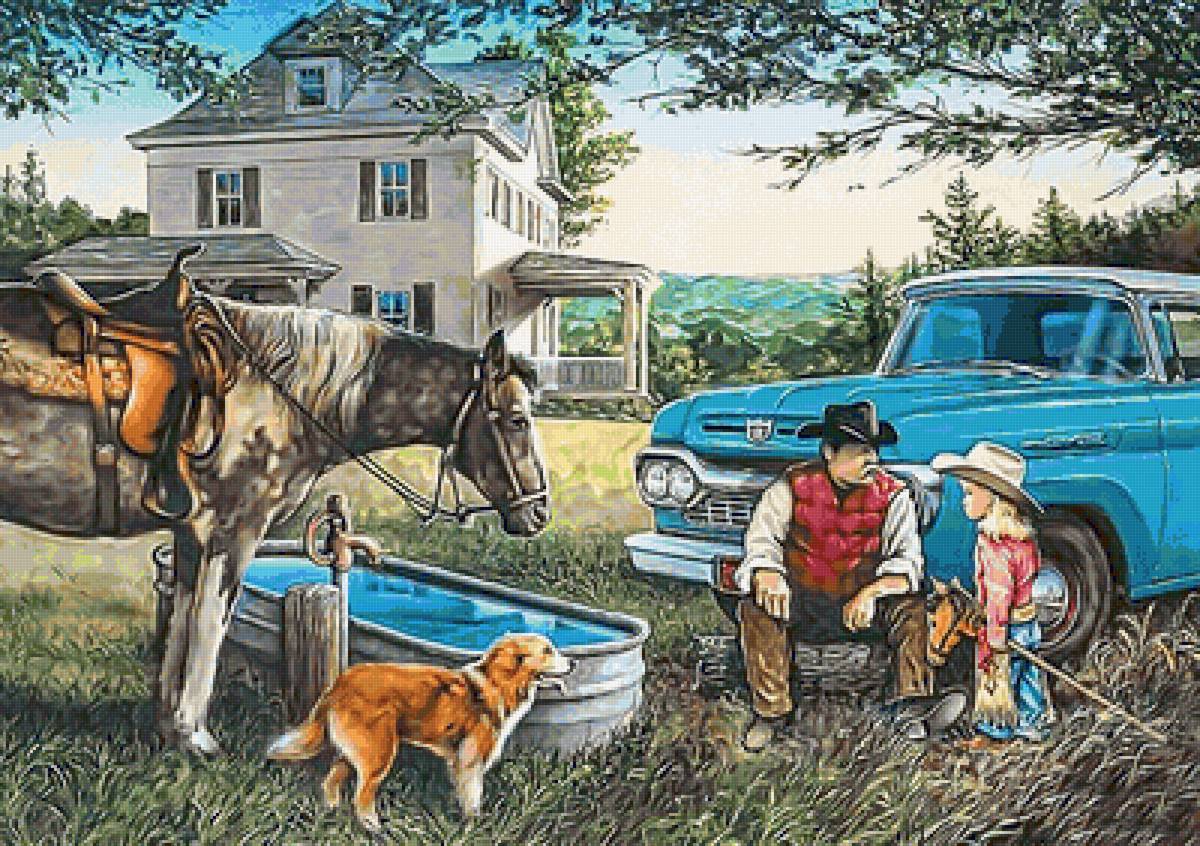 №2109764 - дом, собачка, машина, люди, животные, лошадь - предпросмотр