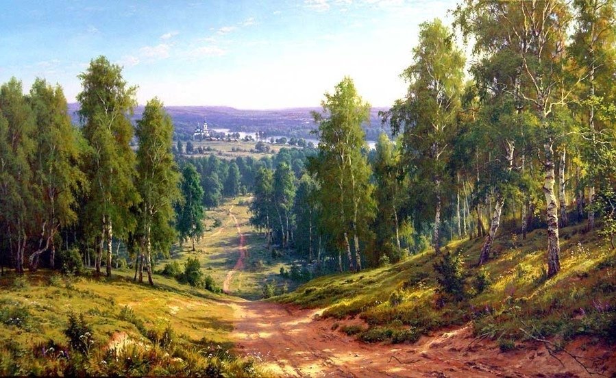 Художник Сергей Басов - художник, пейзаж, дорога, лес - оригинал