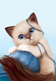 котенок с клубком - кошки - оригинал