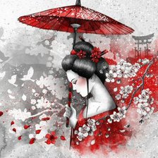 Схема вышивки «Japonesa paraguas rojo»