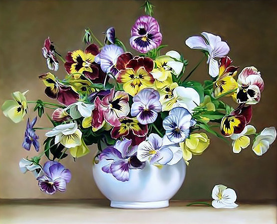 Цветы в вазе - анютины глазки, цветы - оригинал