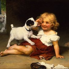 Оригинал схемы вышивки «Девочка со щенками. Фредерик Морган» (№2111589)
