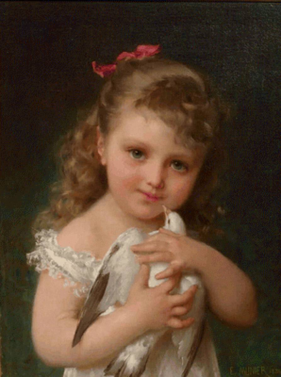 Девочка с голубем. Эмиль Мунье - птица, 19 век, голубь, живопись, девочка, портрет - предпросмотр