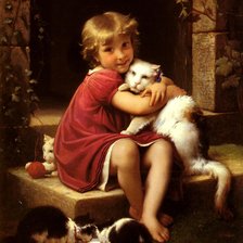 Девочка и кошки. Эмиль Мунье
