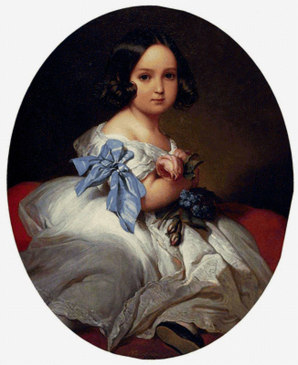 Принцесса Шарлотта. Франц Ксавьер Винтерхальтер - портрет, цветы, девочка, живопись, розы, 19 век - предпросмотр