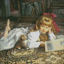 Оригинал схемы вышивки «Девочка с котенком. Сандра Кук» (№2111875)