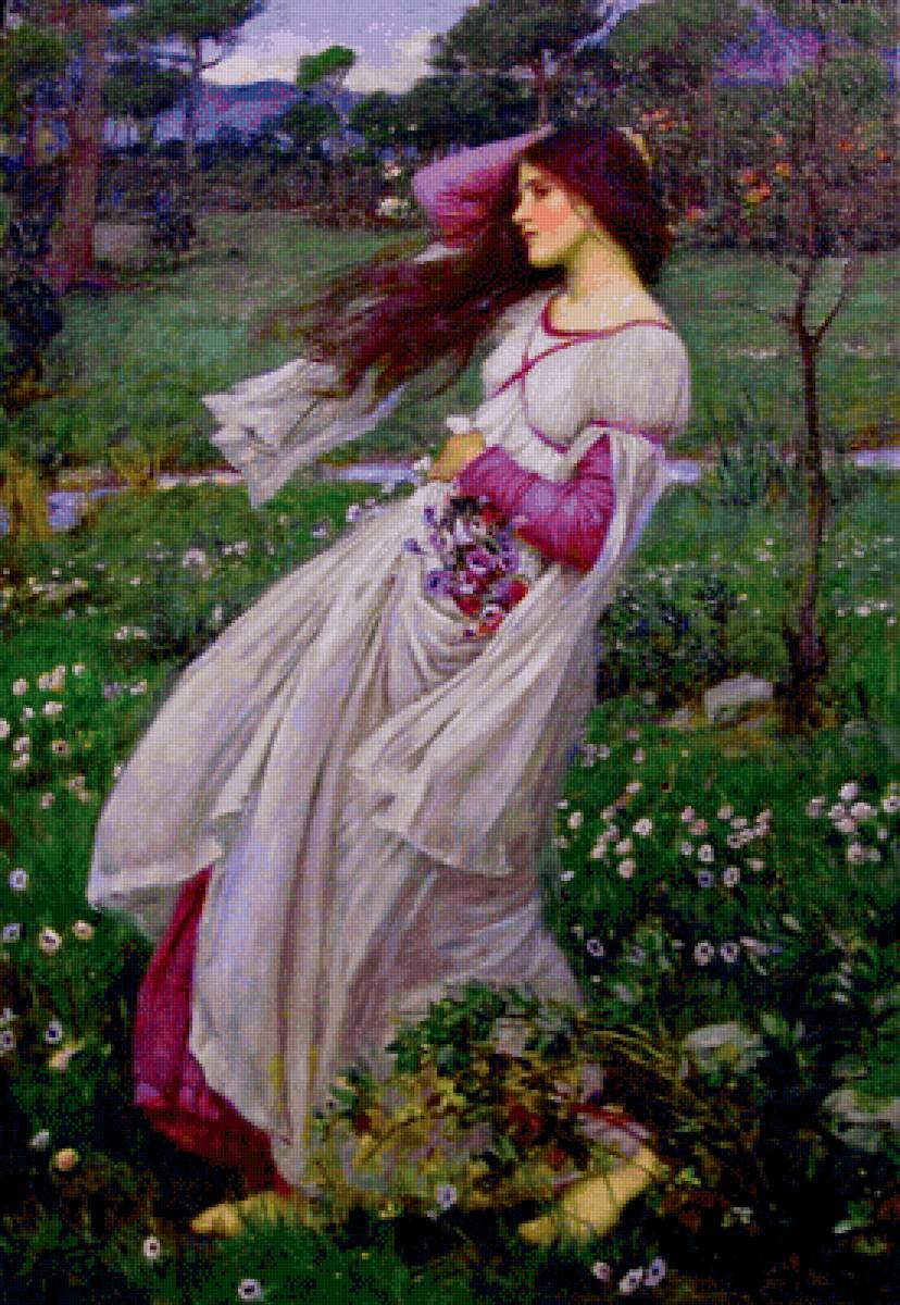 Ветер. Джон Уильям Уотерхаус - 19 век, девушка, портрет, живопись - предпросмотр