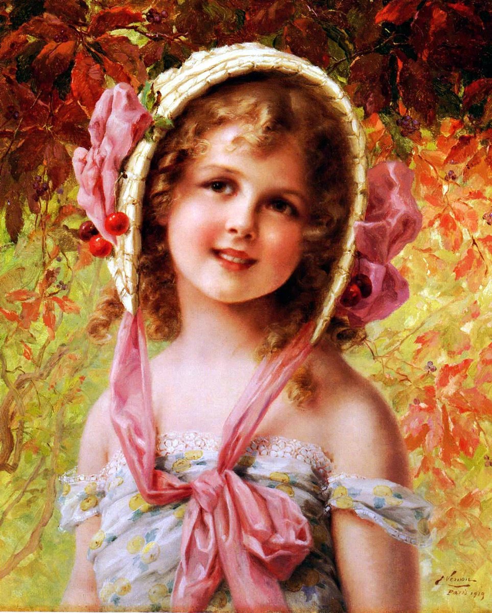 Девочка в шляпке. Эмиль Вернон - портрет, живопись, девочка, 19 век - оригинал