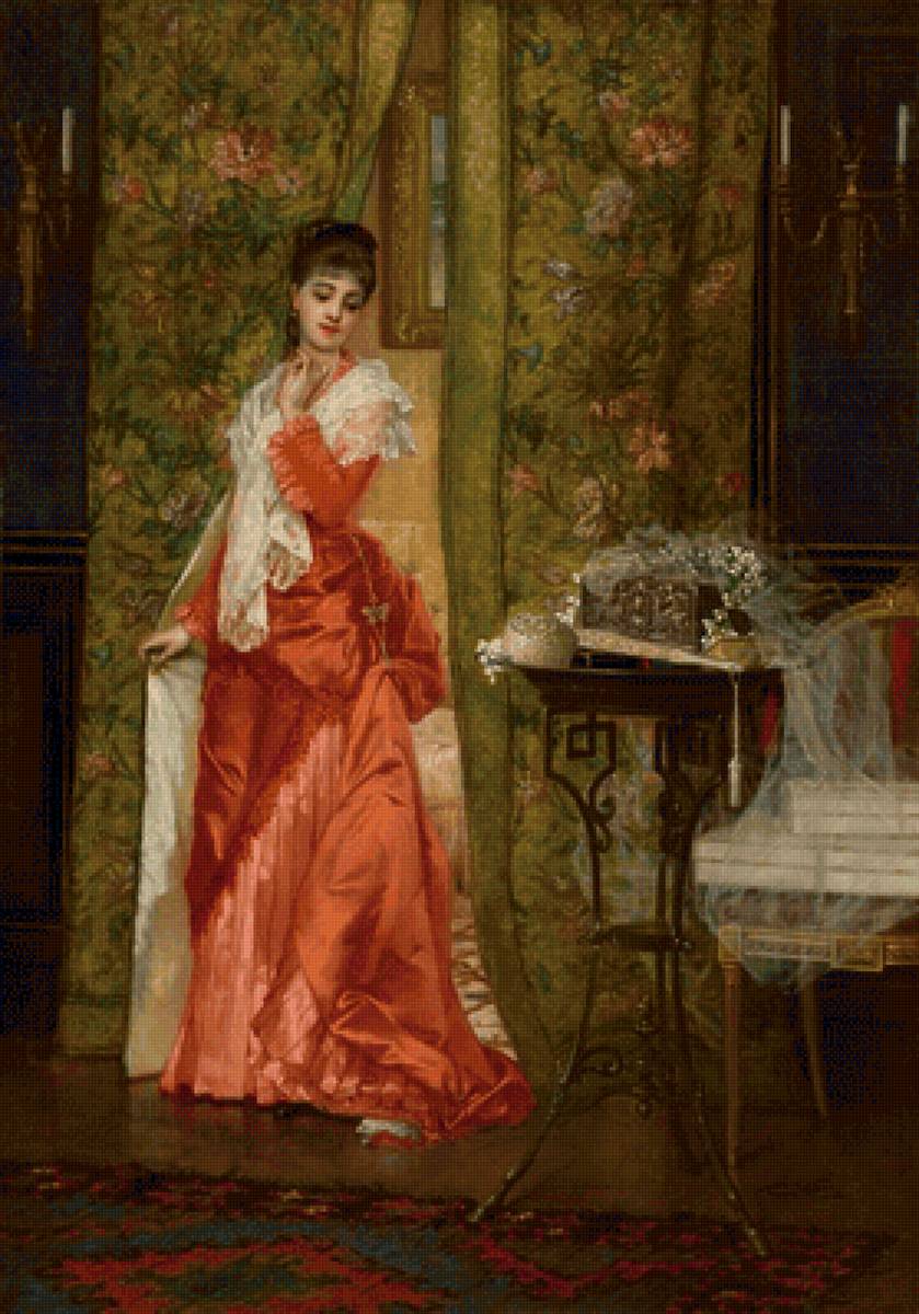 Дама в красном. Ян Франс Верхас - портрет, девушка, дама, 19 век, женщина, живопись - предпросмотр
