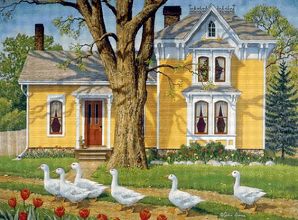Деревня - дом, гуси - предпросмотр