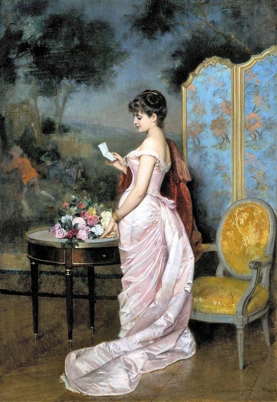 Девушка, читающая письмо. Ян Франс Верхас - 19 век, портрет, живопись, девушка - оригинал