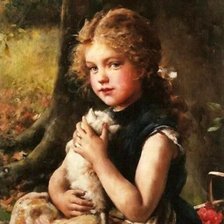 Оригинал схемы вышивки «Девочка с котёнком» (№2112641)