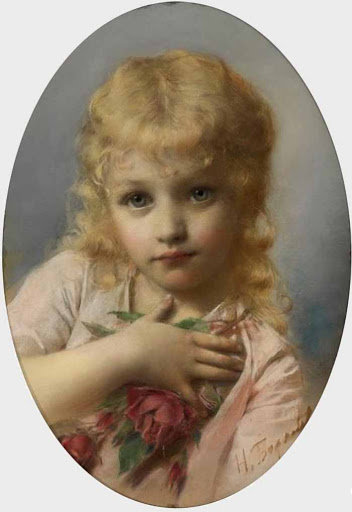 Девочка с цветком. Николай Бодаревский - портрет, девочка, живопись, 19 век - оригинал