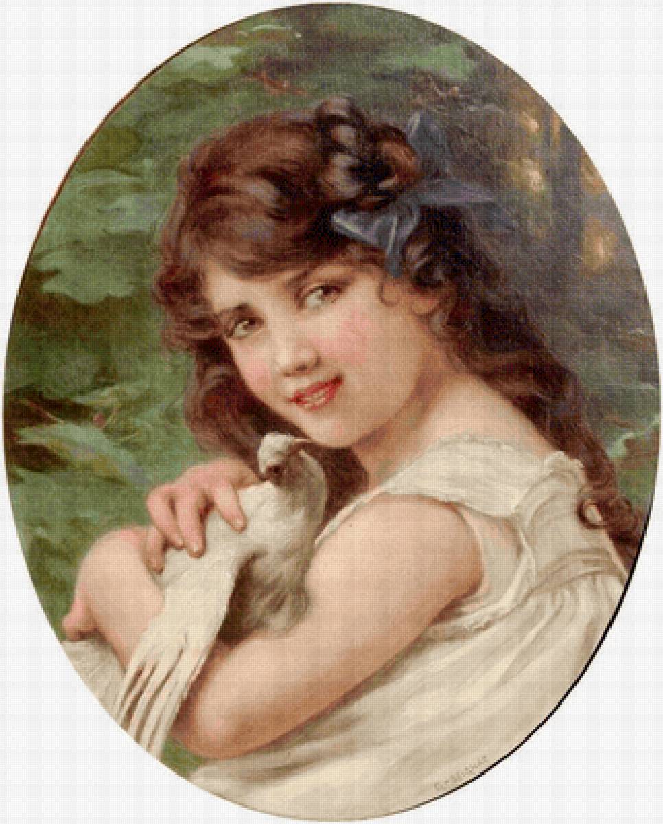 Девушка с голубем. Гийом Сеньяк - птица, девушка, голубь, 19 век, портрет, живопись - предпросмотр