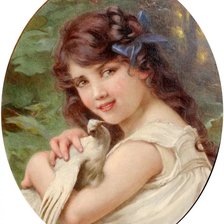 Оригинал схемы вышивки «Девушка с голубем. Гийом Сеньяк» (№2112799)