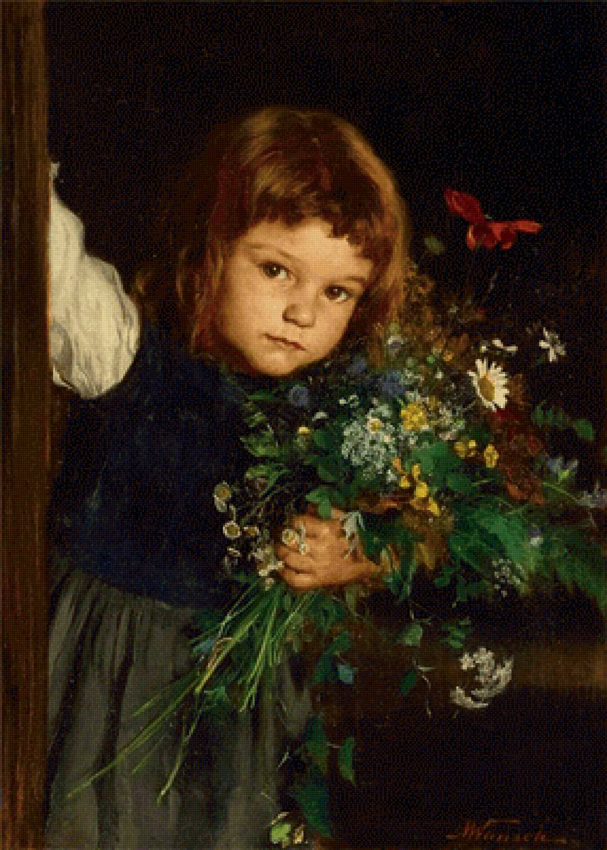 Девочка с цветами. Marie Wunsch - букет, цветы, девочка, портрет, живопись - предпросмотр