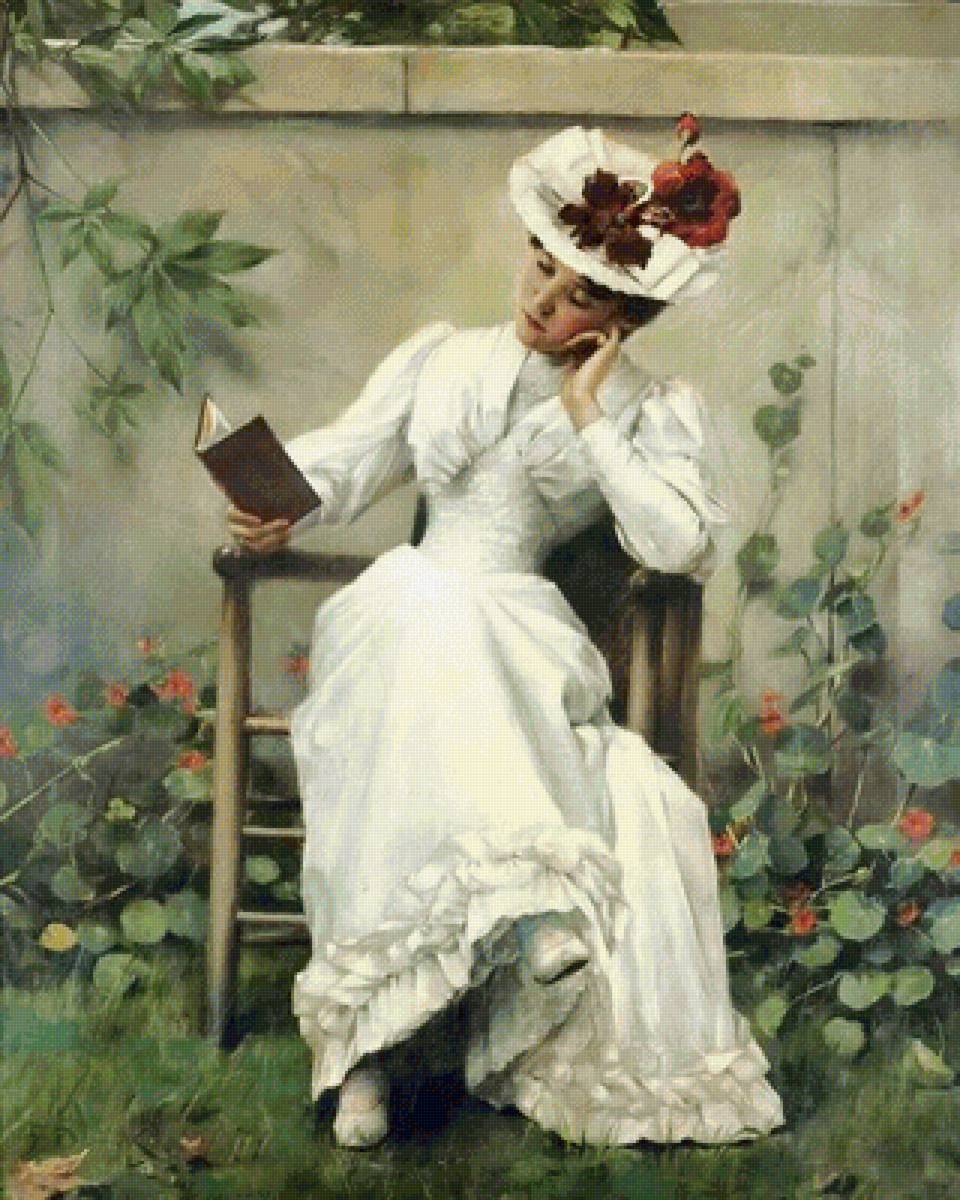 Дама за чтением - девушка, женщина, 19 век, дама, портрет, живопись - предпросмотр